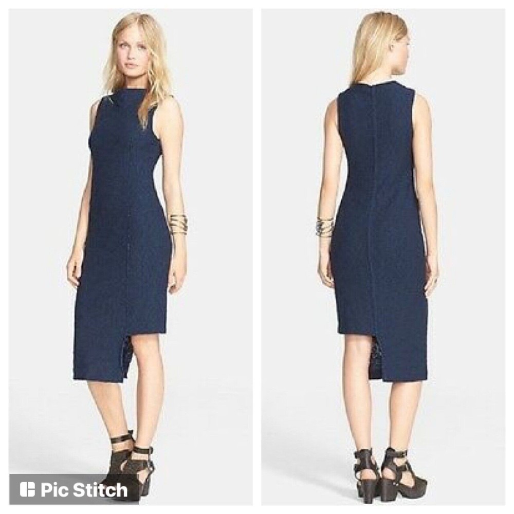 FREE PEOPLE Tweedy Asymmetric Knit Midi Sleeveless Sheath Dress w Pockets Small